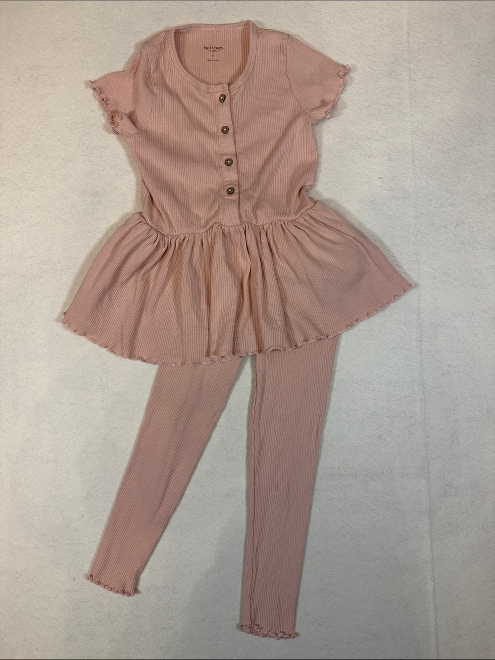 Burt's Bees Kids Ribbed Button-Up Top in Pale Blush Sz 4T
